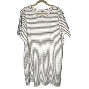 NEW! CJ Banks Plus Size 2X Striped Crewneck Shirt Dress Short Sleeve Blue White